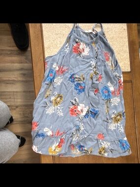 Maurices Light Blue Floral Halter Cami with Multicolor Blooms
